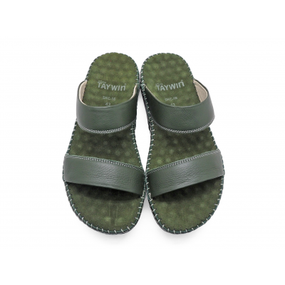 Sandals Flat SKC-16 Green Chamois Leather
